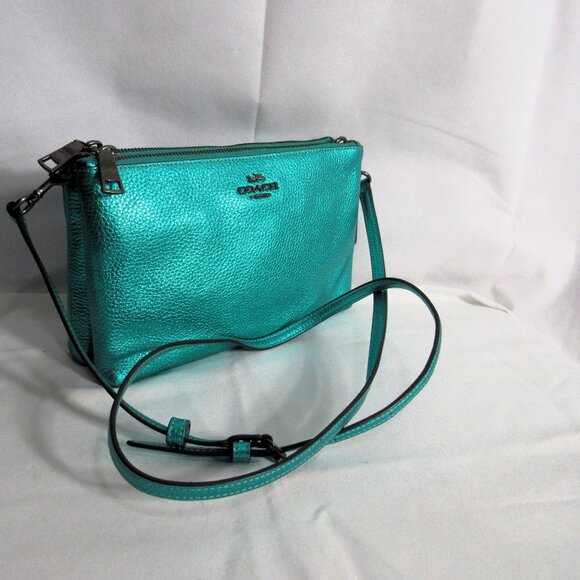 COACH RARE METALLIC LYLA CROSS BODY, SEA GREEN , BARELY USED , EXCEL CONDITION - Picture 10 of 14